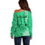 Maui Island Off Shoulder Sweater Kakau Tribal Mixed Polynesian Pattern Green LT9 - Polynesian Pride