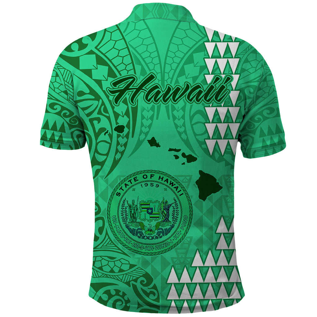 Maui Island Polo Shirt Kakau Tribal Mixed Polynesian Pattern Green LT9 - Polynesian Pride