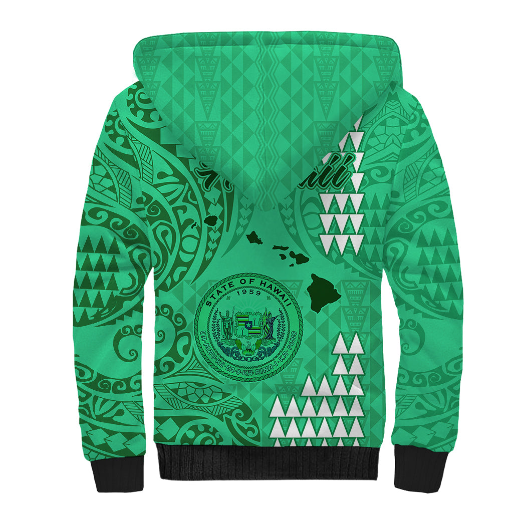 Maui Island Sherpa Hoodie Kakau Tribal Mixed Polynesian Pattern Green LT9 - Polynesian Pride