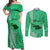 Personalised Maui Island Couples Matching Off Shoulder Maxi Dress and Long Sleeve Button Shirts Kakau Tribal Mixed Polynesian Pattern Green LT9 Green - Polynesian Pride