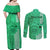 Personalised Maui Island Couples Matching Off Shoulder Maxi Dress and Long Sleeve Button Shirts Kakau Tribal Mixed Polynesian Pattern Green LT9 - Polynesian Pride