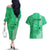 Personalised Maui Island Couples Matching Off The Shoulder Long Sleeve Dress and Hawaiian Shirt Kakau Tribal Mixed Polynesian Pattern Green LT9 - Polynesian Pride