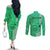 Personalised Maui Island Couples Matching Off The Shoulder Long Sleeve Dress and Long Sleeve Button Shirts Kakau Tribal Mixed Polynesian Pattern Green LT9 - Polynesian Pride