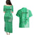 Personalised Maui Island Couples Matching Puletasi Dress and Hawaiian Shirt Kakau Tribal Mixed Polynesian Pattern Green LT9 - Polynesian Pride