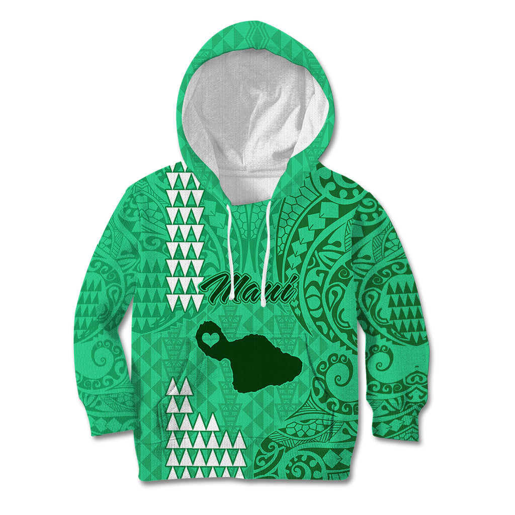Personalised Maui Island Kid Hoodie Kakau Tribal Mixed Polynesian Pattern Green LT9 Hoodie Green - Polynesian Pride