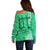 Personalised Maui Island Off Shoulder Sweater Kakau Tribal Mixed Polynesian Pattern Green LT9 - Polynesian Pride