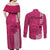 Maui Island Couples Matching Off Shoulder Maxi Dress and Long Sleeve Button Shirts Kakau Tribal Mixed Polynesian Pattern Pink LT9 - Polynesian Pride