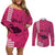 Maui Island Couples Matching Off Shoulder Short Dress and Long Sleeve Button Shirts Kakau Tribal Mixed Polynesian Pattern Pink LT9 Pink - Polynesian Pride