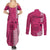 Maui Island Couples Matching Summer Maxi Dress and Long Sleeve Button Shirts Kakau Tribal Mixed Polynesian Pattern Pink LT9 - Polynesian Pride