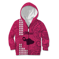 Maui Island Kid Hoodie Kakau Tribal Mixed Polynesian Pattern Pink LT9 Zip Hoodie Pink - Polynesian Pride
