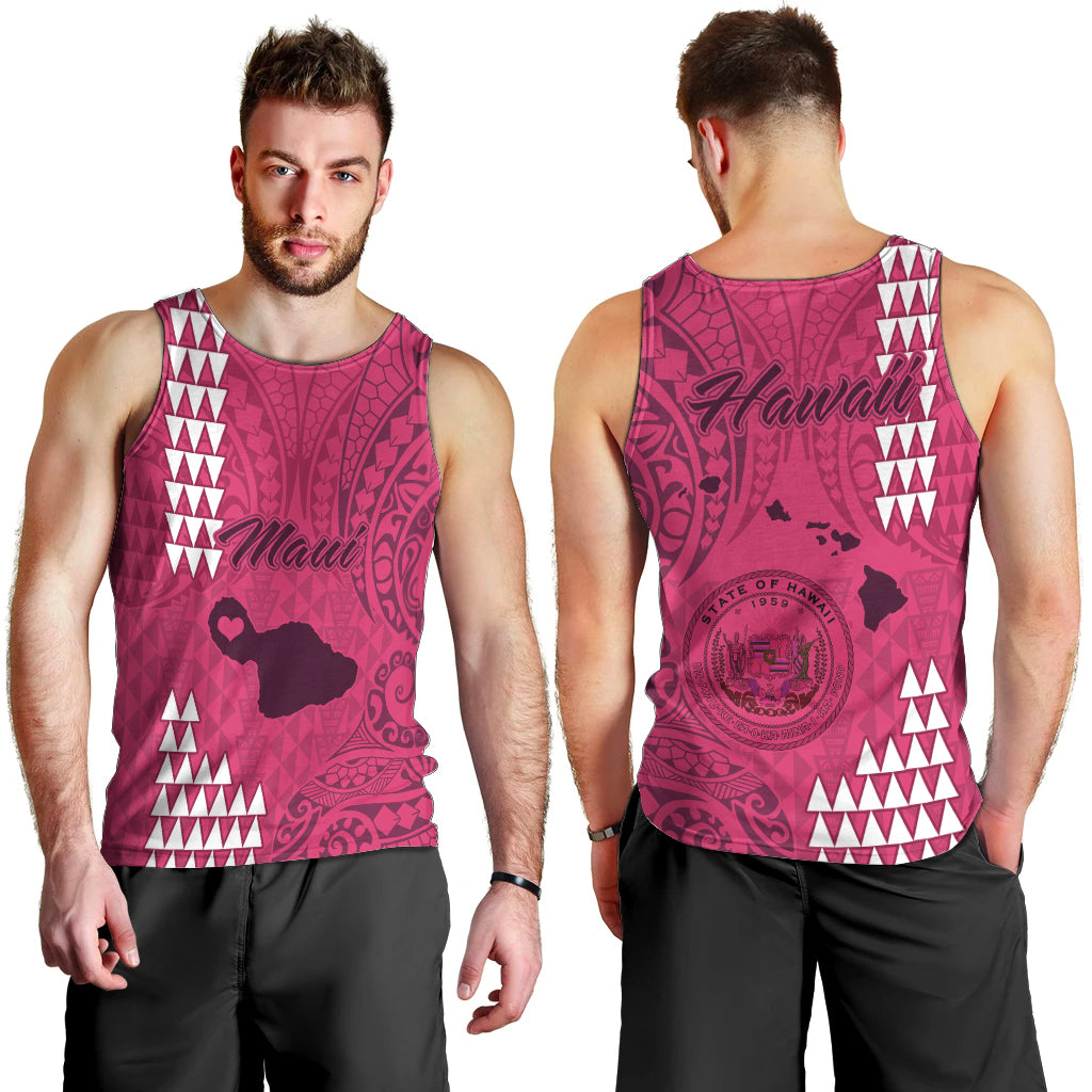 Maui Island Men Tank Top Kakau Tribal Mixed Polynesian Pattern Pink LT9 - Polynesian Pride