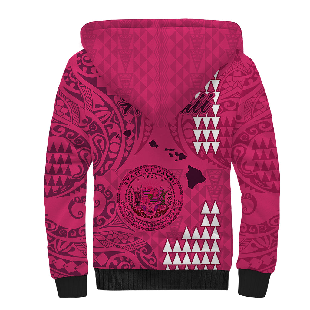 Maui Island Sherpa Hoodie Kakau Tribal Mixed Polynesian Pattern Pink LT9 - Polynesian Pride