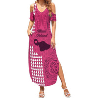 Maui Island Summer Maxi Dress Kakau Tribal Mixed Polynesian Pattern Pink LT9 Women Pink - Polynesian Pride