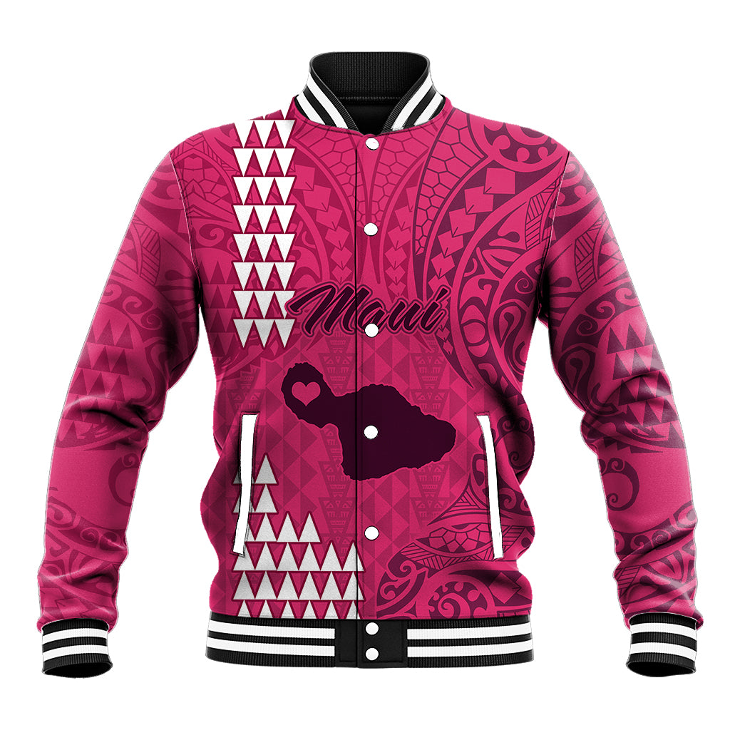 Personalised Maui Island Baseball Jacket Kakau Tribal Mixed Polynesian Pattern Pink LT9 Unisex Pink - Polynesian Pride