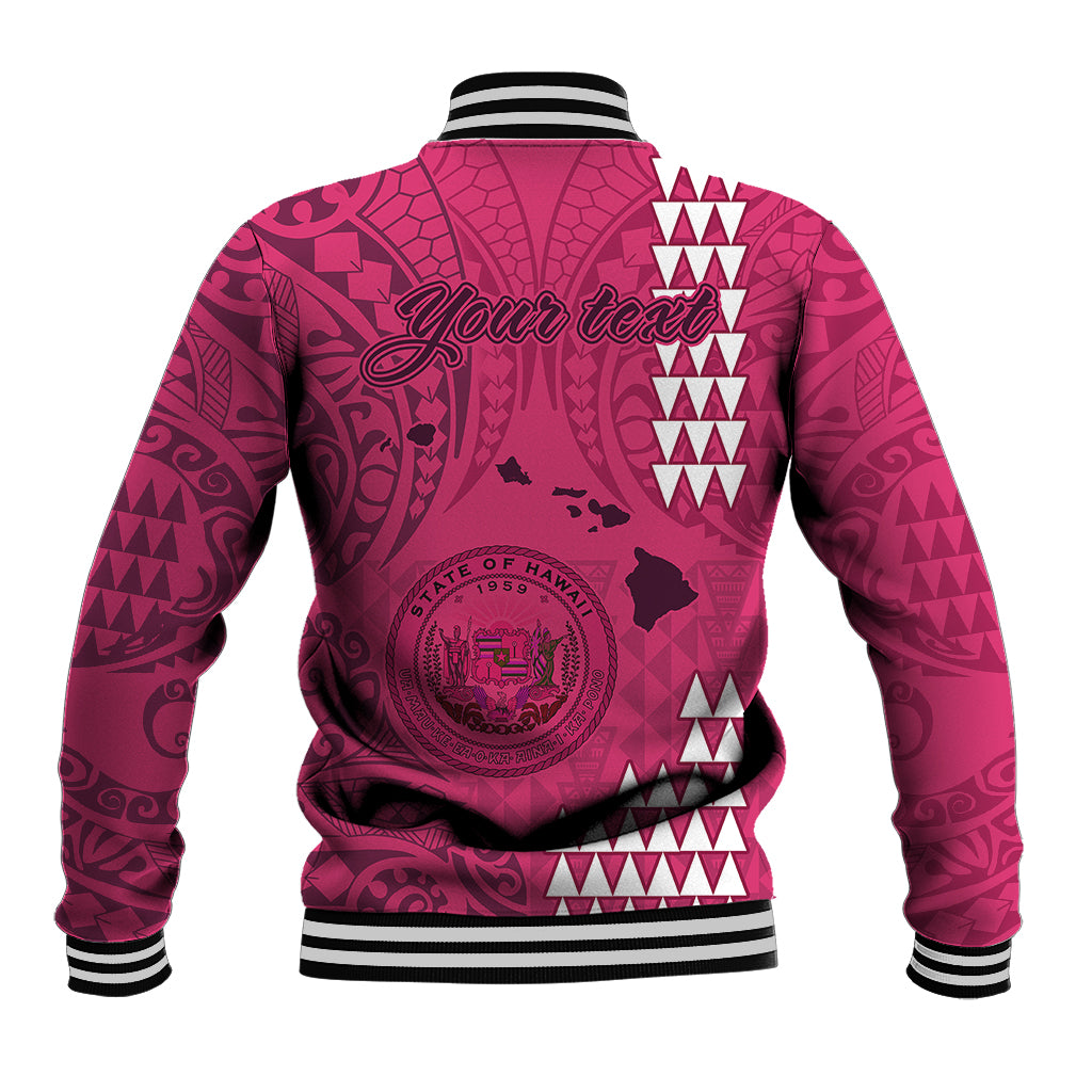 Personalised Maui Island Baseball Jacket Kakau Tribal Mixed Polynesian Pattern Pink LT9 - Polynesian Pride