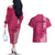 Personalised Maui Island Couples Matching Off The Shoulder Long Sleeve Dress and Hawaiian Shirt Kakau Tribal Mixed Polynesian Pattern Pink LT9 - Polynesian Pride