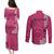Personalised Maui Island Couples Matching Puletasi Dress and Long Sleeve Button Shirts Kakau Tribal Mixed Polynesian Pattern Pink LT9 - Polynesian Pride