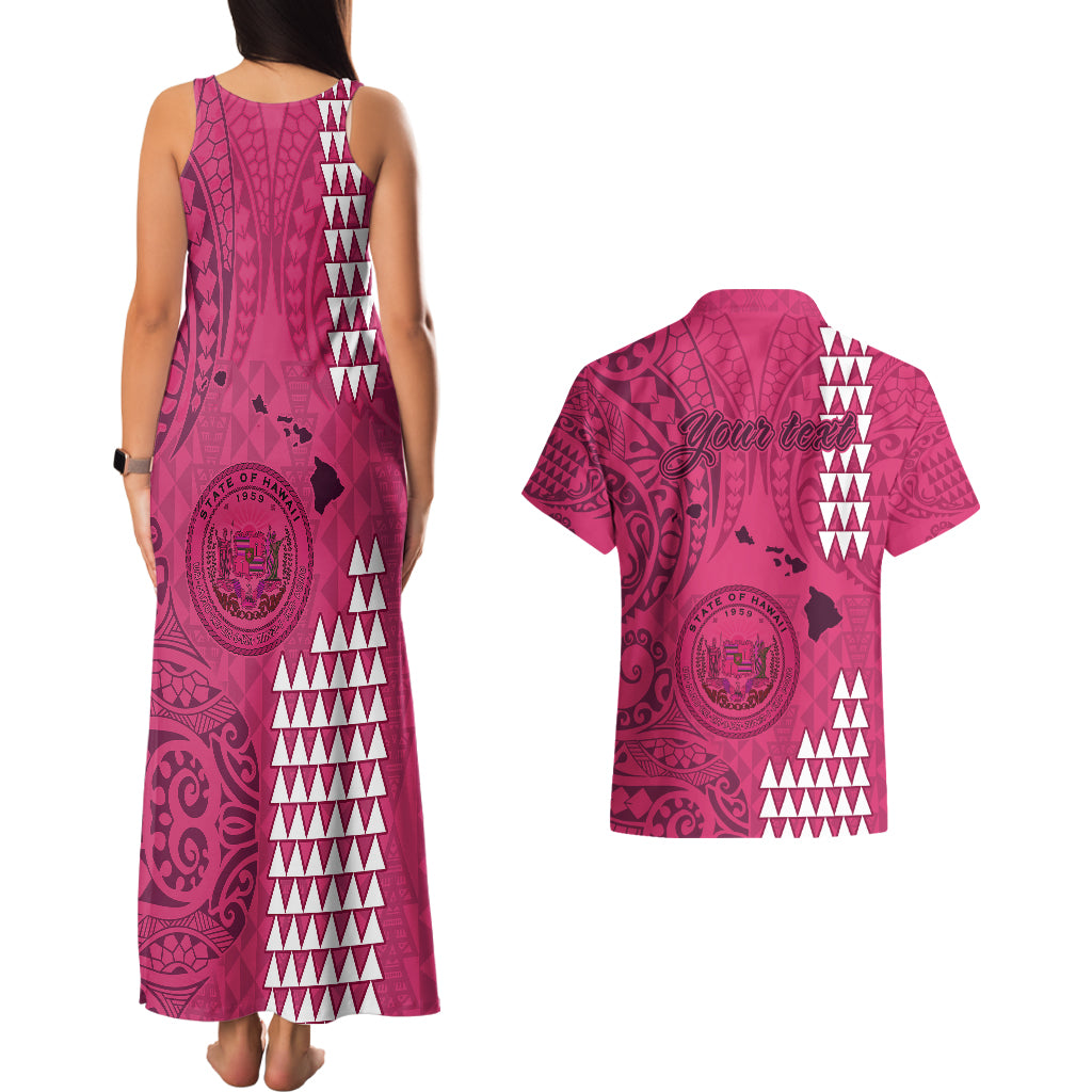 Personalised Maui Island Couples Matching Tank Maxi Dress and Hawaiian Shirt Kakau Tribal Mixed Polynesian Pattern Pink LT9 - Polynesian Pride