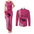 Personalised Maui Island Couples Matching Tank Maxi Dress and Long Sleeve Button Shirts Kakau Tribal Mixed Polynesian Pattern Pink LT9 Pink - Polynesian Pride