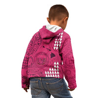 Personalised Maui Island Kid Hoodie Kakau Tribal Mixed Polynesian Pattern Pink LT9 - Polynesian Pride