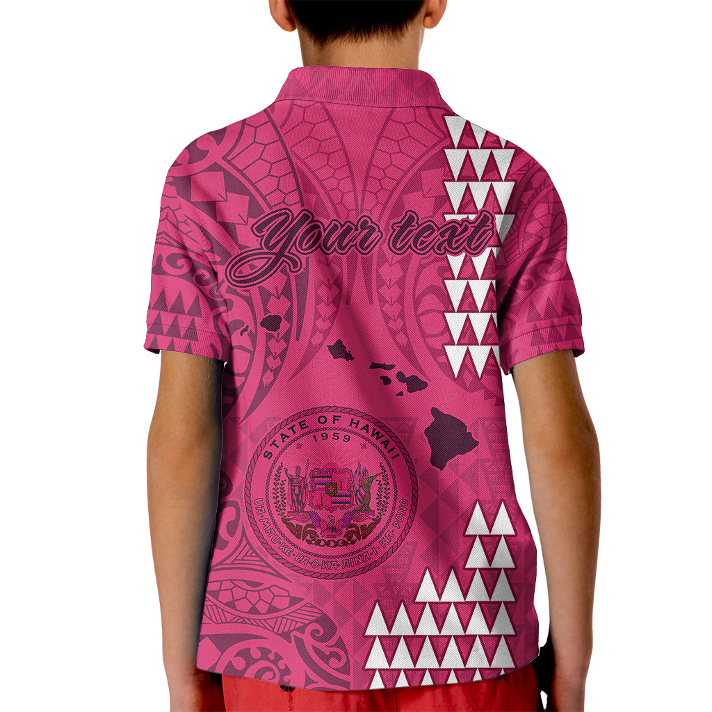 Personalised Maui Island Kid Polo Shirt Kakau Tribal Mixed Polynesian Pattern Pink LT9 - Polynesian Pride