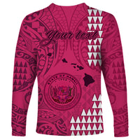 Personalised Maui Island Long Sleeve Shirt Kakau Tribal Mixed Polynesian Pattern Pink LT9 - Polynesian Pride