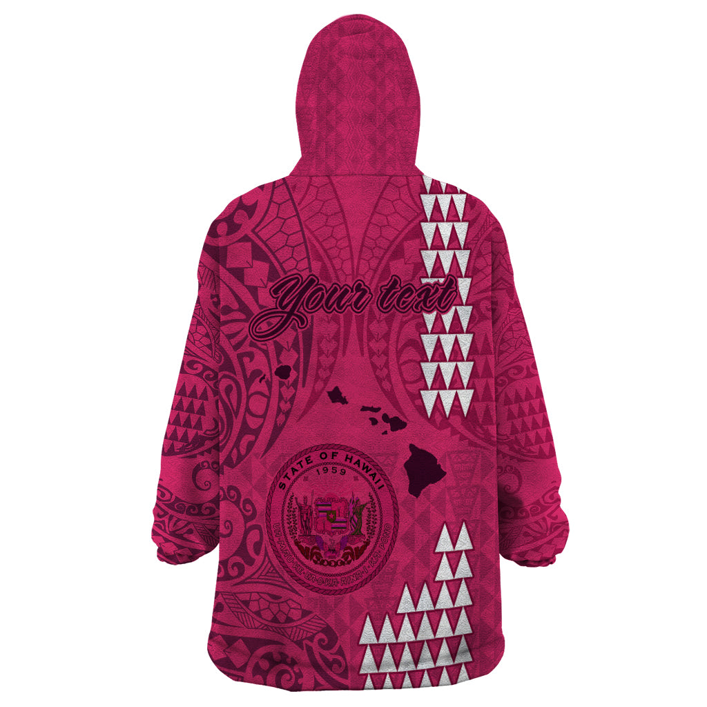 Personalised Maui Island Wearable Blanket Hoodie Kakau Tribal Mixed Polynesian Pattern Pink LT9 - Polynesian Pride