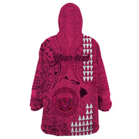 Personalised Maui Island Wearable Blanket Hoodie Kakau Tribal Mixed Polynesian Pattern Pink LT9 - Polynesian Pride