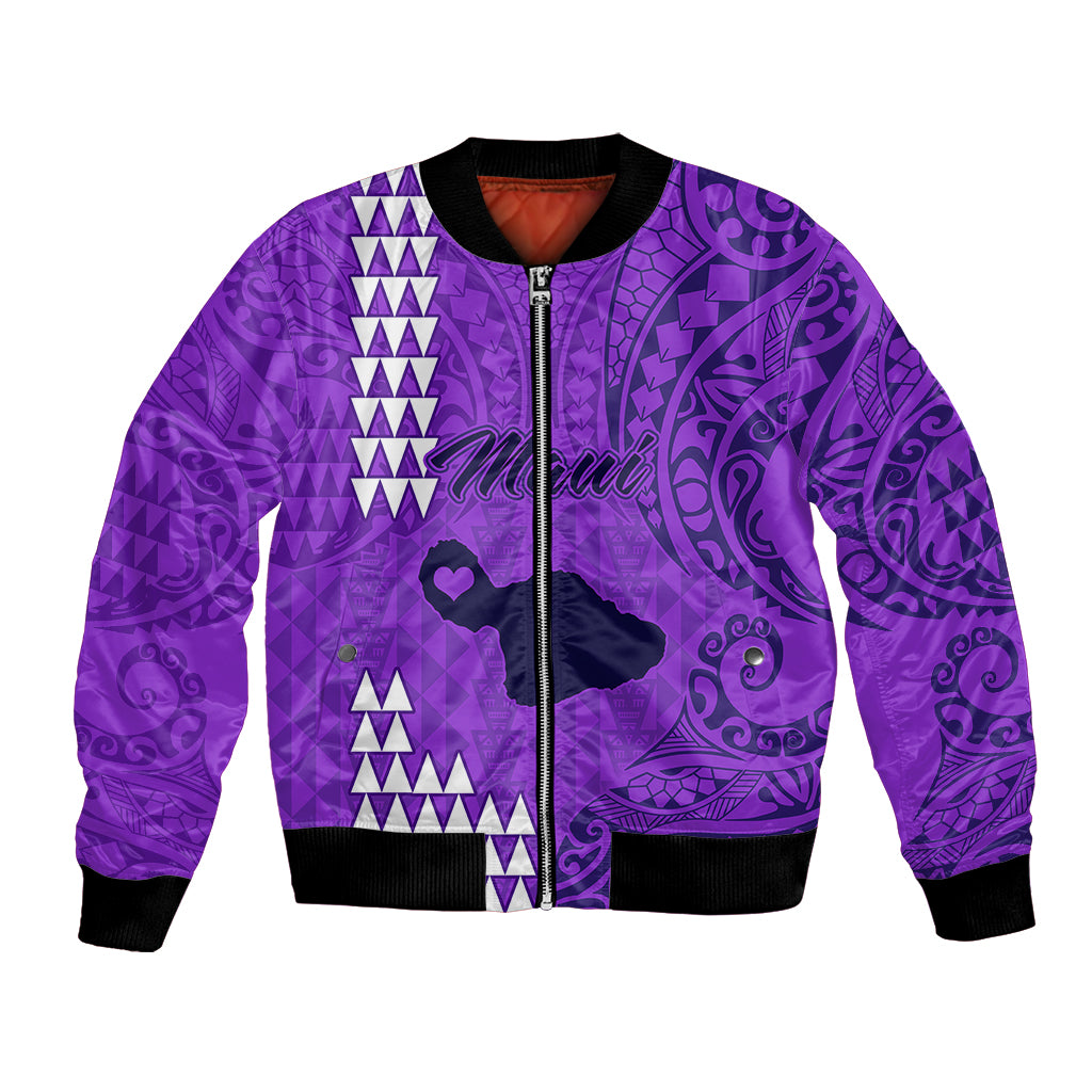 Maui Island Bomber Jacket Kakau Tribal Mixed Polynesian Pattern Purple LT9 Unisex Purple - Polynesian Pride