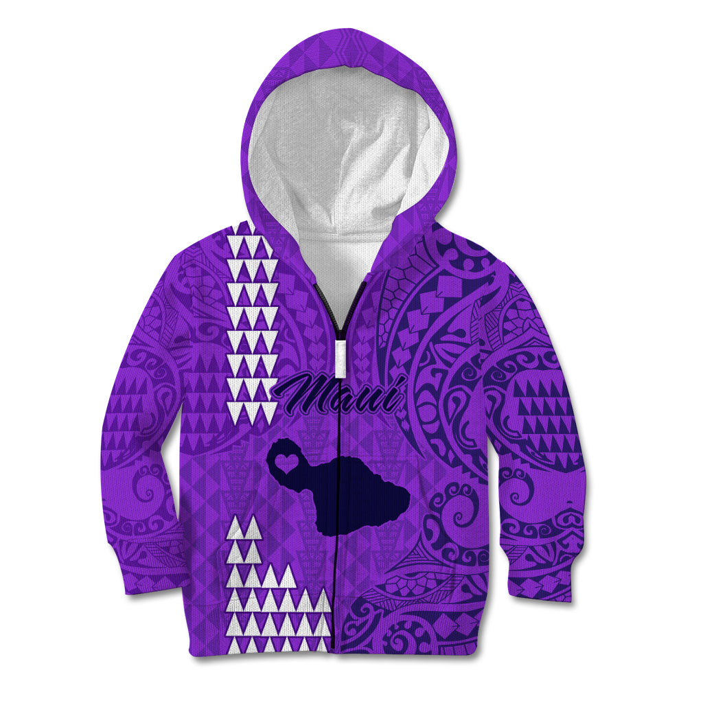 Maui Island Kid Hoodie Kakau Tribal Mixed Polynesian Pattern Purple LT9 Zip Hoodie Purple - Polynesian Pride