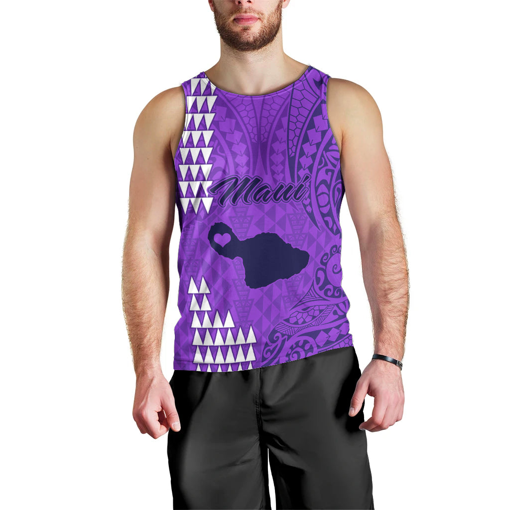 Maui Island Men Tank Top Kakau Tribal Mixed Polynesian Pattern Purple LT9 - Polynesian Pride