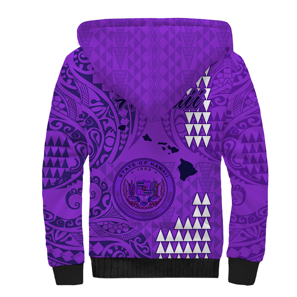 Maui Island Sherpa Hoodie Kakau Tribal Mixed Polynesian Pattern Purple LT9 - Polynesian Pride