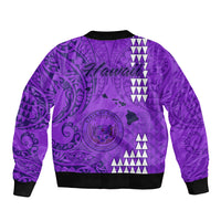 Maui Island Sleeve Zip Bomber Jacket Kakau Tribal Mixed Polynesian Pattern Purple LT9 - Polynesian Pride