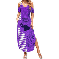 Maui Island Summer Maxi Dress Kakau Tribal Mixed Polynesian Pattern Purple LT9 Women Purple - Polynesian Pride
