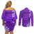 Personalised Maui Island Couples Matching Off Shoulder Short Dress and Long Sleeve Button Shirts Kakau Tribal Mixed Polynesian Pattern Purple LT9 - Polynesian Pride