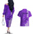 Personalised Maui Island Couples Matching Off The Shoulder Long Sleeve Dress and Hawaiian Shirt Kakau Tribal Mixed Polynesian Pattern Purple LT9 - Polynesian Pride