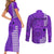 Personalised Maui Island Couples Matching Short Sleeve Bodycon Dress and Long Sleeve Button Shirts Kakau Tribal Mixed Polynesian Pattern Purple LT9 - Polynesian Pride