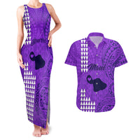 Personalised Maui Island Couples Matching Tank Maxi Dress and Hawaiian Shirt Kakau Tribal Mixed Polynesian Pattern Purple LT9 Purple - Polynesian Pride