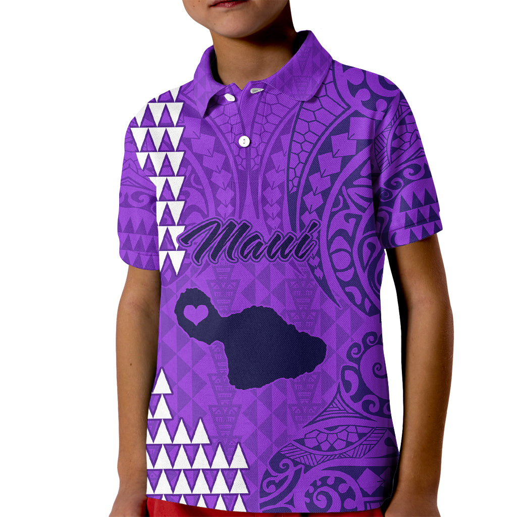 Personalised Maui Island Kid Polo Shirt Kakau Tribal Mixed Polynesian Pattern Purple LT9 Kid Purple - Polynesian Pride
