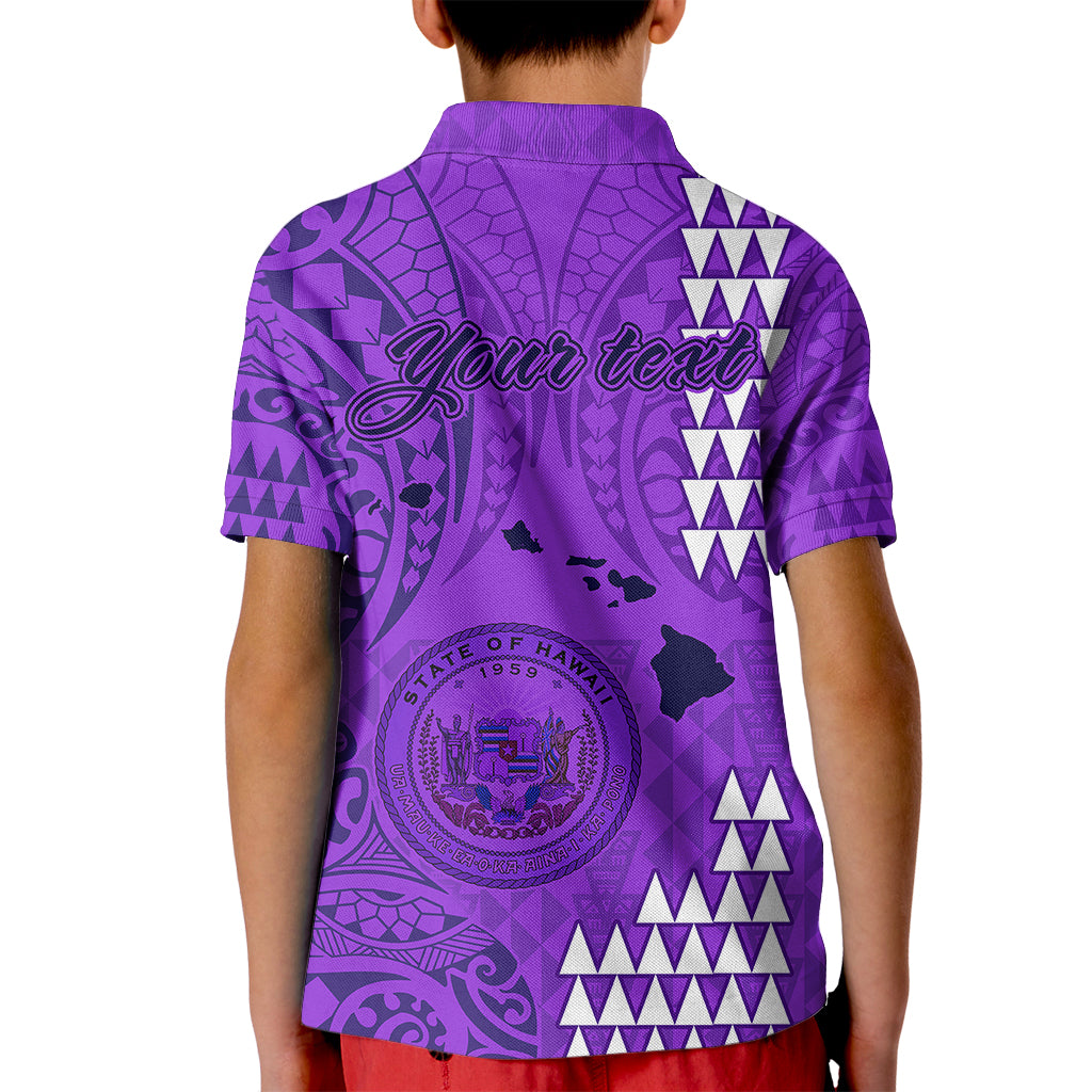 Personalised Maui Island Kid Polo Shirt Kakau Tribal Mixed Polynesian Pattern Purple LT9 - Polynesian Pride