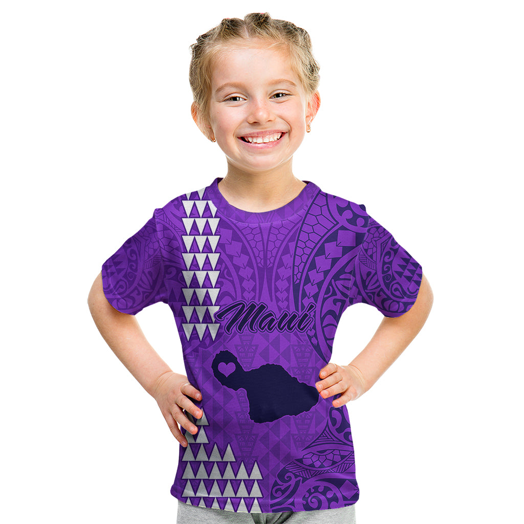 Personalised Maui Island Kid T Shirt Kakau Tribal Mixed Polynesian Pattern Purple LT9 Purple - Polynesian Pride