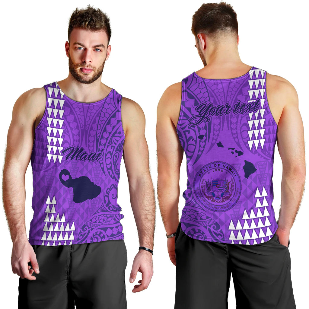Personalised Maui Island Men Tank Top Kakau Tribal Mixed Polynesian Pattern Purple LT9 - Polynesian Pride