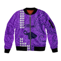 Personalised Maui Island Sleeve Zip Bomber Jacket Kakau Tribal Mixed Polynesian Pattern Purple LT9 Unisex Purple - Polynesian Pride