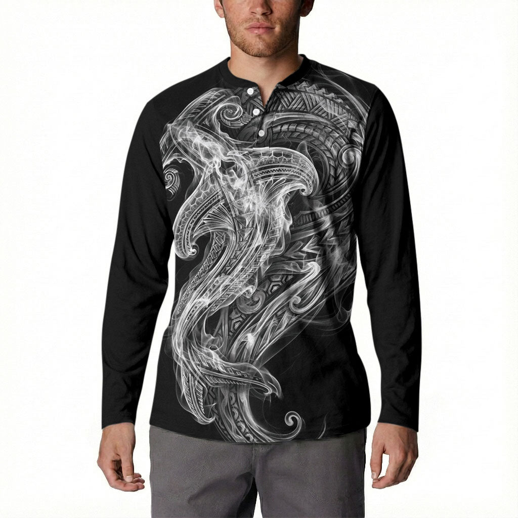 Pango Maori Tribal Hammershark Ghost Spirit Button Sweatshirt