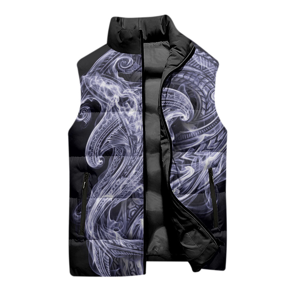 Kikorangi Maori Tribal Hammershark Ghost Spirit Sleeveless Puffer Jacket