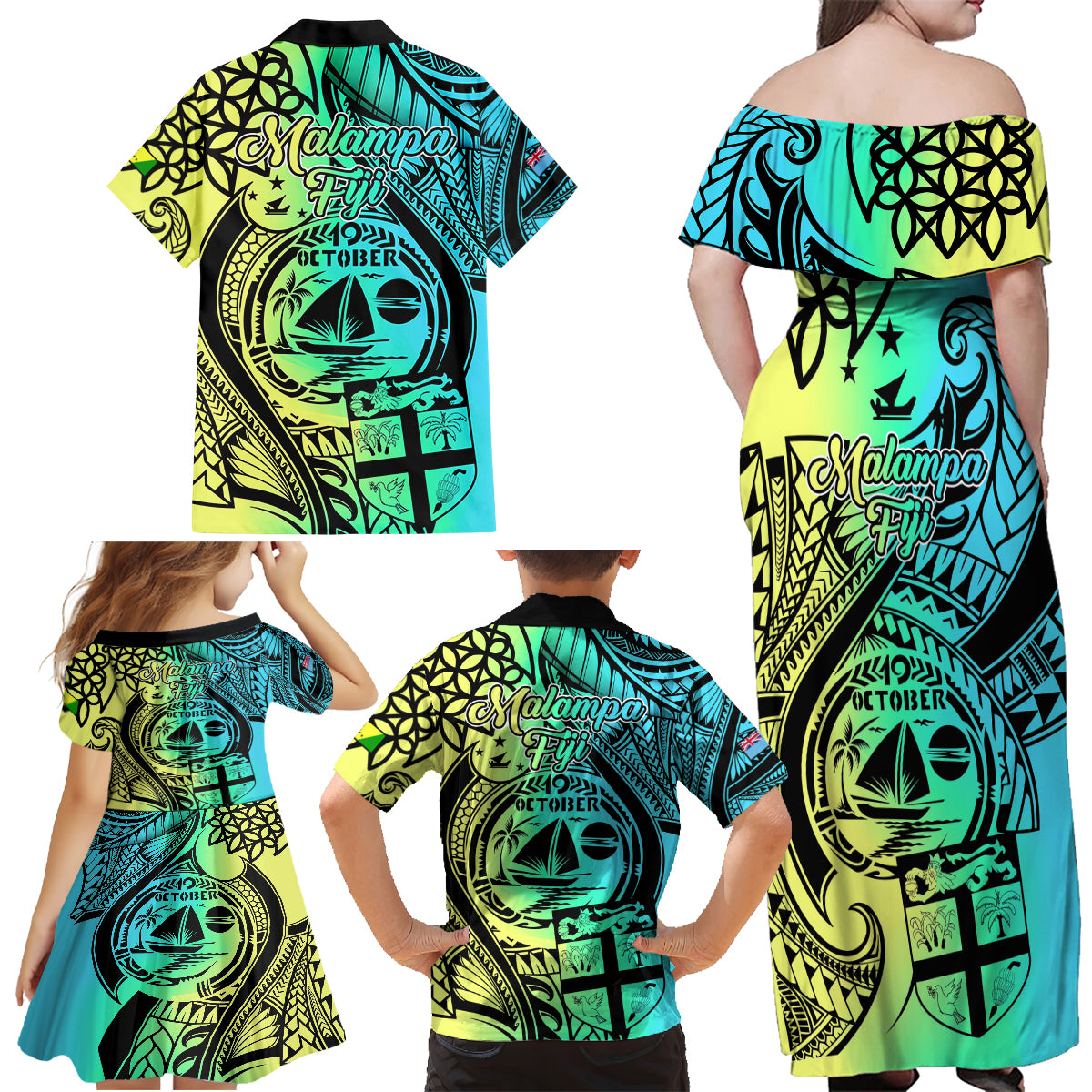 malampa-fiji-day-family-matching-off-shoulder-maxi-dress-and-hawaiian-shirt-vanuatu-sand-drawing-with-polynesian-pattern