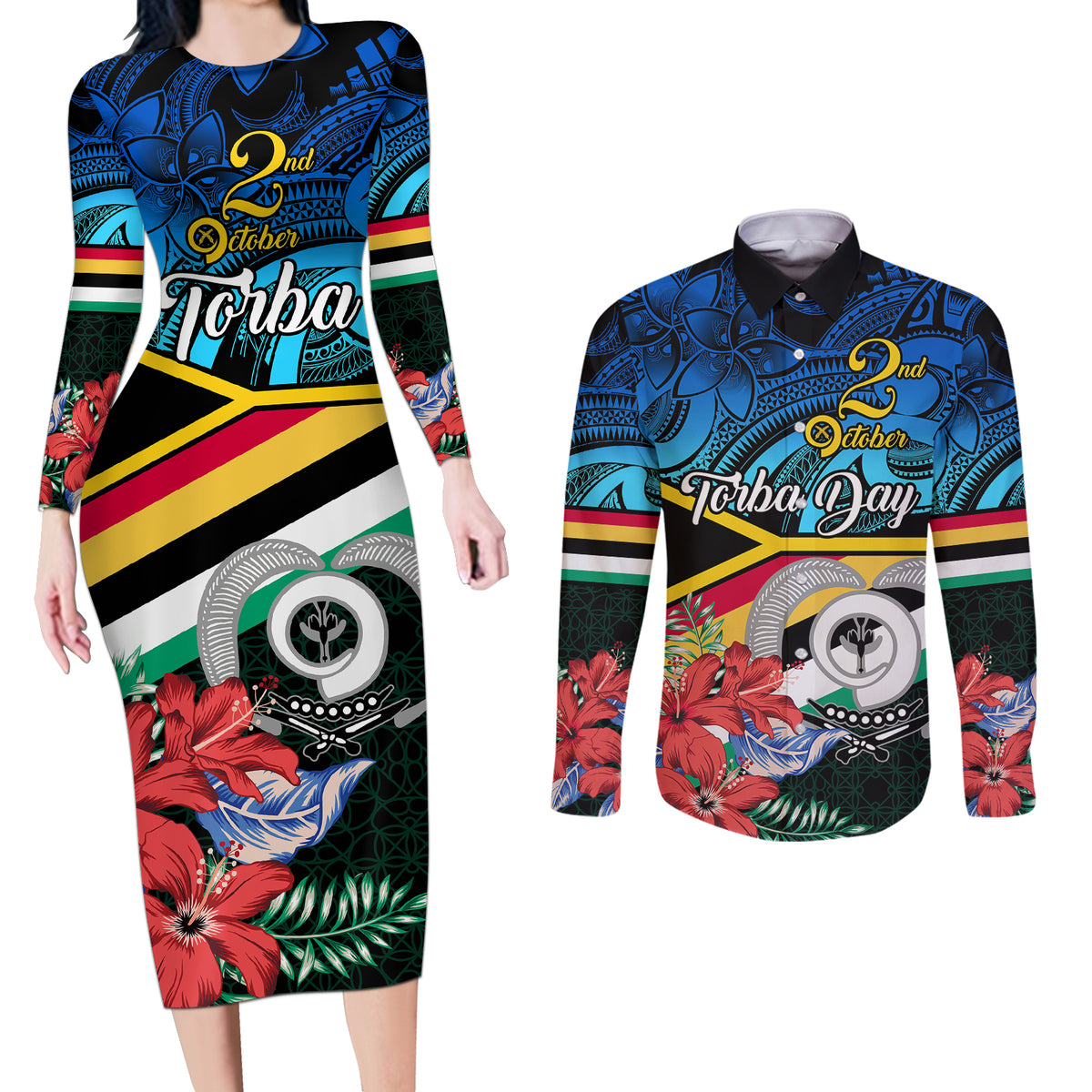 torba-vanuatu-couples-matching-long-sleeve-bodycon-dress-and-long-sleeve-button-shirts-sand-drawing-with-polynesian-pattern