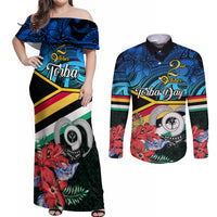 torba-vanuatu-couples-matching-off-shoulder-maxi-dress-and-long-sleeve-button-shirts-sand-drawing-with-polynesian-pattern