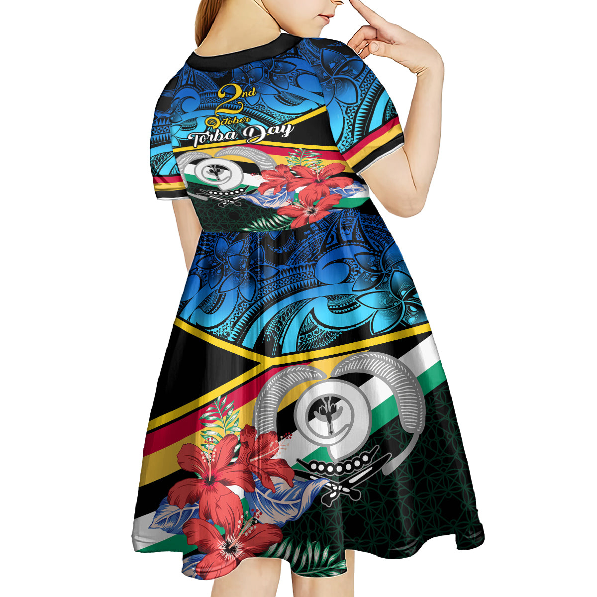 torba-vanuatu-kid-short-sleeve-dress-sand-drawing-with-polynesian-pattern