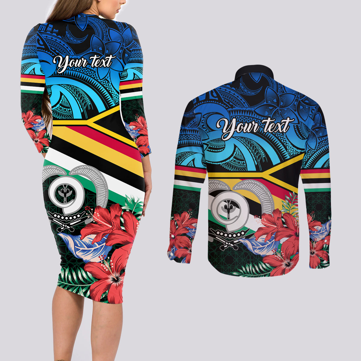 personalised-torba-vanuatu-couples-matching-long-sleeve-bodycon-dress-and-long-sleeve-button-shirts-sand-drawing-with-polynesian-pattern